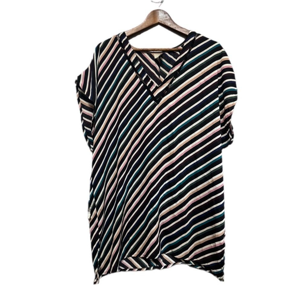 Kona Sol Striped Swim Cover Up Women S‎ Multicolor Excellent V-Neck Short Sleeve